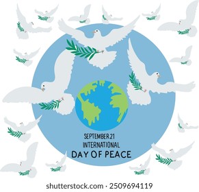 september 21 is international peace day vector illustration. Good for banner, poster, greeting card, party card, invitation, template, advertising, brochures, flyers, ad benners and social media