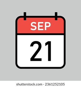 september 21, red and white color calendar page with black outline, calendar date vector illustration