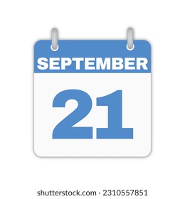 September 21st calendar leaf. September 21 calendar icon calendar page vector illustration