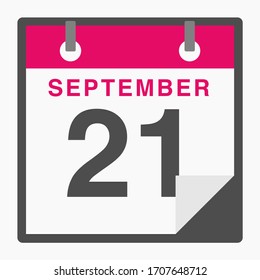 September 21st Flat icon calendar isolated on white background. Vector illustration