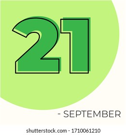 September 21st Modern calendar isolated on white background. Vector illustration. Green colors 