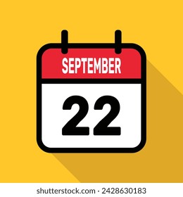 September 22. Calendar icon. Flat vector illustration with long shadow.