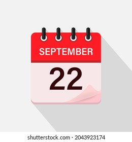 September 22, Calendar icon with shadow. Day, month. Flat vector illustration.