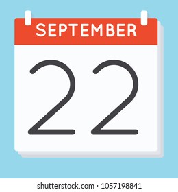 September 22. Calendar icon. Vector illustration in flat design isolated in blue background. Date and time, day, month.