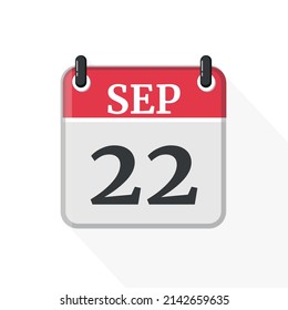 September 22 Calendar Icon. Calendar Icon with white background. Flat style. Date, day and month.