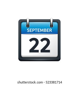 September 22. Calendar icon.Vector illustration,flat style.Month and date.Sunday,Monday,Tuesday,Wednesday,Thursday,Friday,Saturday.Week,weekend,red letter day. 2017,2018 year.Holidays.