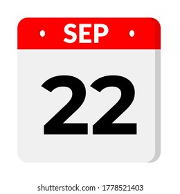 september 22 flat calendar icon with shadow