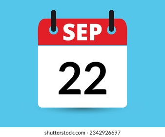22 de septiembre. Calendario de icono plano aislado en fondo azul. Ilustración vectorial de fecha y mes