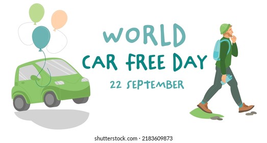 September 22nd. Carfree International Event. World Car Free Day. The City Without Traffic. Give Up Your Cars. Editable Vector Illustration In Modern Flat Style For Web, Print, Ad Design Creation