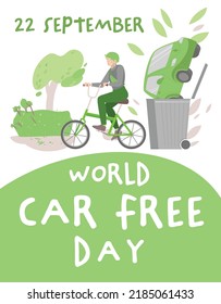 September 22nd. Carfree International Event. World Car Free Day. The City Without Traffic. Give Up Your Cars. Editable Vector Illustration In Modern Flat Style For Web, Print, Ad Design Creation