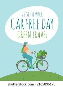 September 22nd. Carfree International Event. World Car Free Day. The City Without Traffic. Give Up Your Cars. Editable Vector Illustration In Modern Flat Style For Web, Print, Ad Design Creation