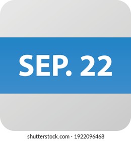 September 22nd date icon, single day vector illustration modern flat style. Calendar element for web design, schedule, planner, organizer. 
