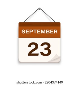 September 23, Calendar icon with shadow. Day, month. Meeting appointment time. Event schedule date. Flat vector illustration. 