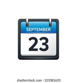 September 23. Calendar icon.Vector illustration,flat style.Month and date.Sunday,Monday,Tuesday,Wednesday,Thursday,Friday,Saturday.Week,weekend,red letter day. 2017,2018 year.Holidays.