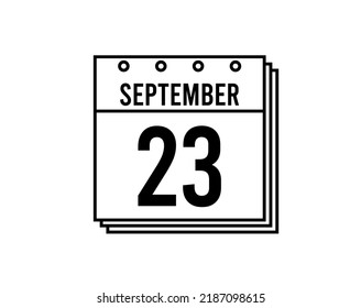 September 23 calendar. September month calendar black and white icon. Simple 3D vector.