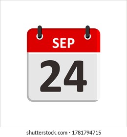 September 24 Calendar Icon. Calendar Icon with white background. Flat style. Date, day and month.