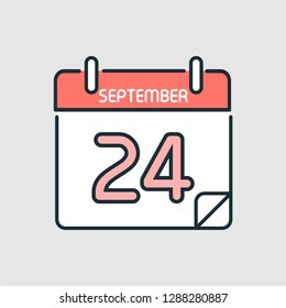 September 24. Flat icon calendar isolated on gray background. Vector illustration.