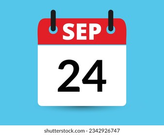 24. September. Flacher Icon-Kalender einzeln auf blauem Hintergrund. Datum und Monat, Vektorgrafik