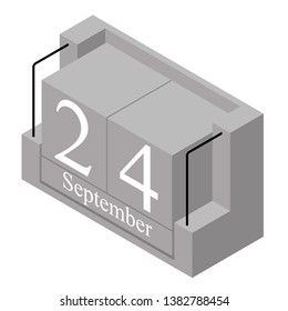 September 24th date on a single day calendar. Gray wood block calendar present date 24 and month September isolated on white background. Holiday. Season. Vector isometric illustration