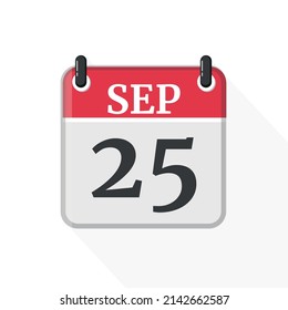 September 25 Calendar Icon. Calendar Icon with white background. Flat style. Date, day and month.