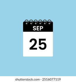 Recordatorio del calendario del 25 de septiembre. 25 de septiembre Fecha Mes Calendario icono de diseño Plantilla.