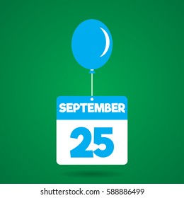 September 25 date of month calender icon with balloon in the air