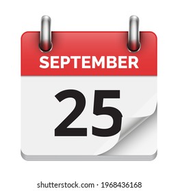 September 25 flat daily realistic calendar icon date vector image