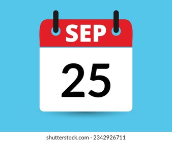 September 25. Flat icon calendar isolated on blue background. Date and month vector illustration