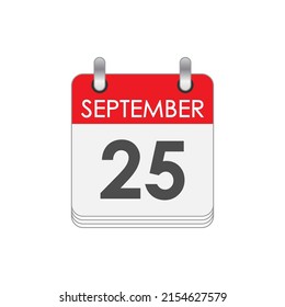 SEPTEMBER 25. A leaf of the flip calendar with the date of SEPTEMBER 25. Flat style.