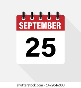 SEPTEMBER 25. Vector flat daily calendar icon. Date and time, day, month. Holiday