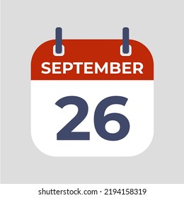 September 26.The best of Flat icon calendar isolated on gray background. illustration symbol template in trendy style. Can be used for many purposes.