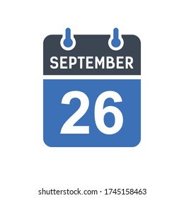26. September Kalenderdatum Symbol, Symbol für Ereignisdaten, Kalenderdatum, Symbol Design-Vektor Grafik