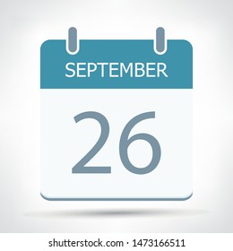 September 26 - Calendar Icon - Calendar flat design template - Business vector illustration.