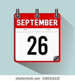 September 26, calendar icon vector illustration, isoleted on light blue background.