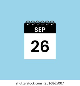 Recordatorio del calendario del 26 de septiembre. 26 de septiembre Fecha Mes Calendario icono de diseño Plantilla.