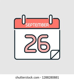 September 26. Flat icon calendar isolated on gray background. Vector illustration.