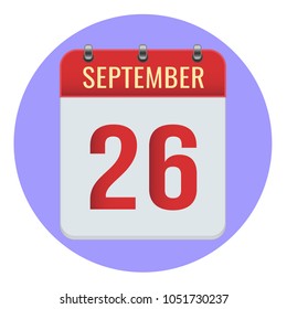September 26. Vector flat daily calendar icon. Date and time, day, month 2018. Holiday. Season.