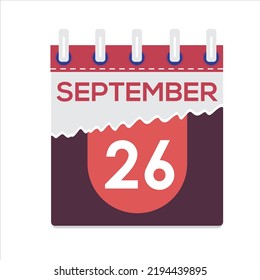 September 26. Vector flat daily calendar icon. Date and time, day, month. Holiday. Season. White Background