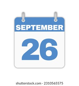 September 26th calendar leaf. September 26 calendar icon calendar page vector illustration
