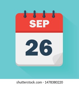 September 26th. Daily calendar icon in vector format.  Date, time, day, month. Holidays