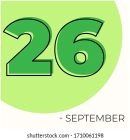 September 26th Modern calendar isolated on white background. Vector illustration. Green colors 