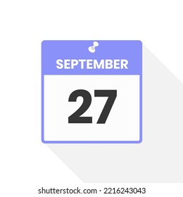 Icono del calendario del 27 de septiembre. Ilustración vectorial de icono de calendario de fecha, mes