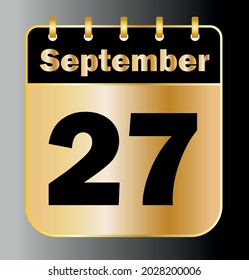September 27 - Calendar Icon - Gold Vector Illustration