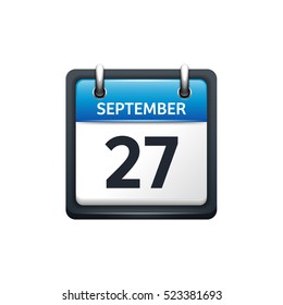 September 27. Calendar icon.Vector illustration,flat style.Month and date.Sunday,Monday,Tuesday,Wednesday,Thursday,Friday,Saturday.Week,weekend,red letter day. 2017,2018 year.Holidays.