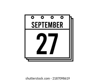 September 27 calendar. September month calendar black and white icon. Simple 3D vector.