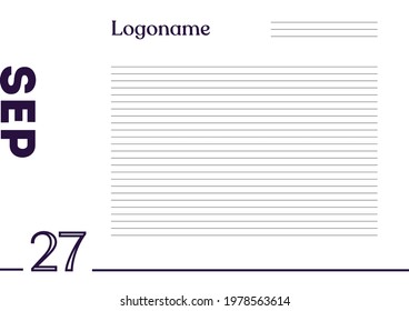 September 27 Calendar on notebook paper background with your logo
