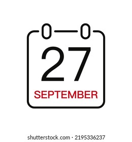 Fecha 27 de septiembre en el calendario, icono de trazo de línea vectorial para la interfaz de usuario. Calendario con fecha, ilustración vectorial.