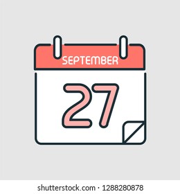 September 27. Flat icon calendar isolated on gray background. Vector illustration.
