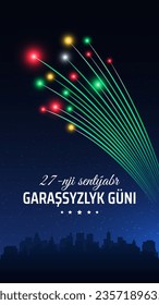 September 27 turkmenistan independence day, turkmen fireworks on dark sky background. Fireworks, flag. National holiday turkmenistan. Greeting card. Vector. Translation September 27th Independence Day