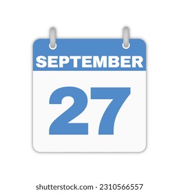 September 27th calendar leaf. September 27 calendar icon calendar page vector illustration